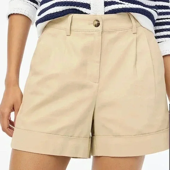 J Crew Shorts Pleated Khaki Chino 4” Inseam NWT Womens Size 16 Cotton - Picture 1 of 11